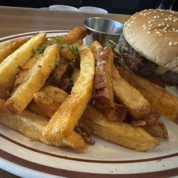 All American Burger with duck fat fries