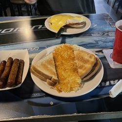 Clover Leaf Bar & Grill - Sausage, hash browns, white toast, Diet Coke