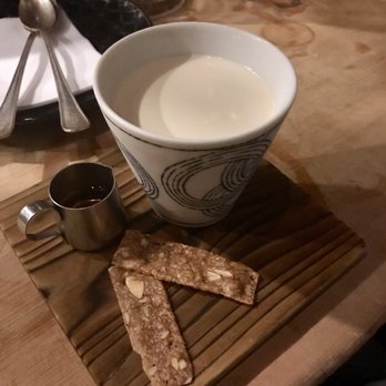 Rintaro - Hojicha Panna Cotta (Japanese roasted green tea panna cotta with hojicha syrup and almond cookies)($10) - Izakaya Near Me - San Francisco, California