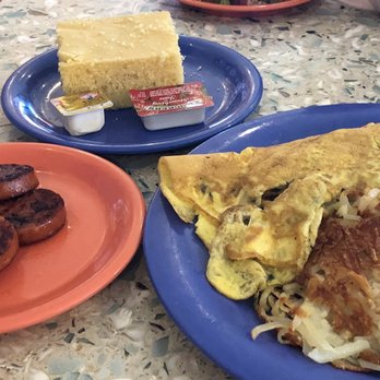 Kountry Kitchen - Mushroom Omelet with corn bread and side of Portuguese sausage. - American Near Me - Kapaa, Hawaii