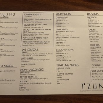 T'zunun - Cocktail menu - Cocktail Bars Near Me - Pleasant Hill, California T'zunun - Cocktail menu - Cocktail Bars Near Me - Pleasant Hill, California