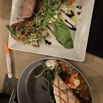 Oasis on the Beach - Grilled Fish of the day and caprese salad and seared tuna they make their own ricotta - Hawaiian Near Me - Kapaa, Hawaii Oasis on the Beach - Grilled Fish of the day and caprese salad and seared tuna they make their own ricotta - Hawaiian Near Me - Kapaa, Hawaii