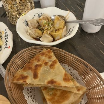Ju Feng Yuan Dumpling Cafe - Shrimp Shrimp and Chicken Wonton in Chili Oil and Green Onion Pancake - Chinese Near Me - Poway, California