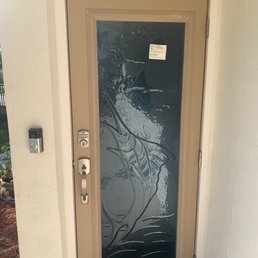 Full impact glass Door after installation before having it stained.