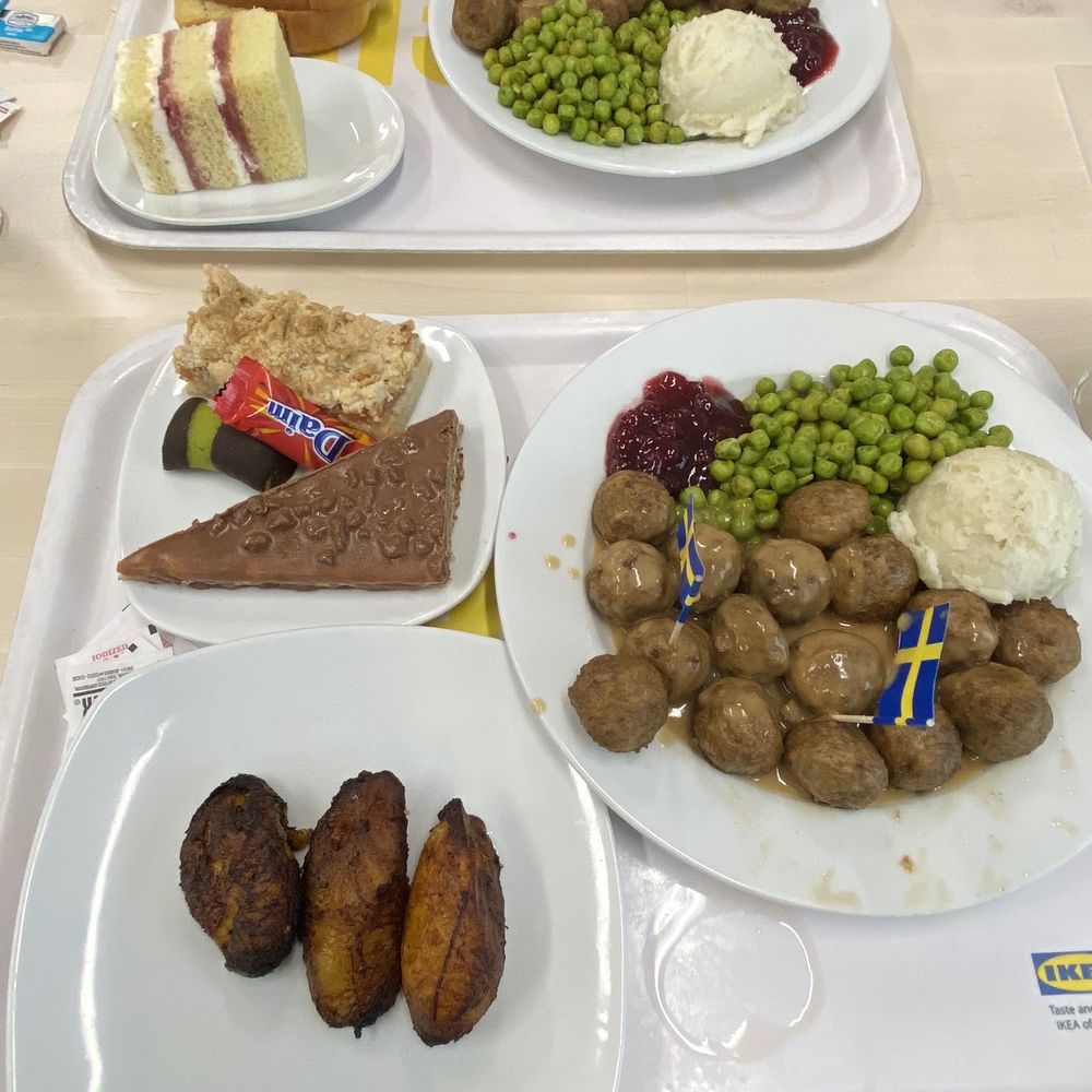 IKEA - Meatballs, plantains (bottom let), apple cake (middle left), strawberry shortcake (top left) - Scandinavian Near Me - Orlando, Florida IKEA - Meatballs, plantains (bottom let), apple cake (middle left), strawberry shortcake (top left) - Scandinavian Near Me - Orlando, Florida