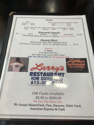 Menu photo 6 Larry's Restaurant Springfield, TN