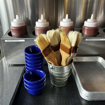 Smoke 'N' Barrel - Sauce station where you can pick and choose your own BBQ sauces, such a fun idea! - Barbeque Near Me - Kingston, Ontario