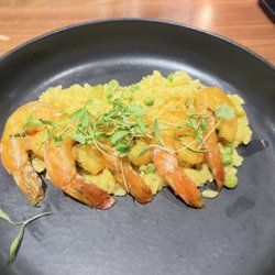 Town Bar + Kitchen - Sautéed shrimp over saffron risotto. $34.