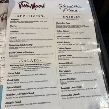 Villa Macri Ristorante - Entire page is gluten free!    yay - Italian Near Me - Granger, Indiana