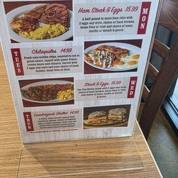 Weekday breakfast specials, same price as regular breakfast