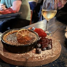 Coconut Creme Burleé w/ a glass of Broody Riesling