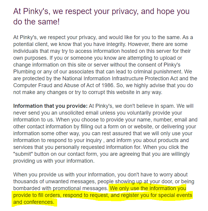 Slide of Pinky's Plumbing