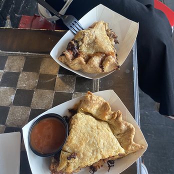 Dangerously Delicious Pies - Pork BBQ (bottom) and Steak, Mushroom, Onion And Gruyere (top) - Coffee & Tea Near Me - Baltimore, Maryland Dangerously Delicious Pies - Pork BBQ (bottom) and Steak, Mushroom, Onion And Gruyere (top) - Coffee & Tea Near Me - Baltimore, Maryland