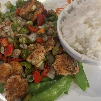 Fusion Bowl - Salty Pepper Grilled Jumbo Shrimp with Snow Peas (it definitely was not jumbo shrimp) - Sushi Bars Near Me - Mooresville, North Carolina