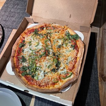 Bronx House Pizza - Pizza with spinach and green peppers and garlic - Italian Near Me - Port Orange, Florida Bronx House Pizza - Pizza with spinach and green peppers and garlic - Italian Near Me - Port Orange, Florida