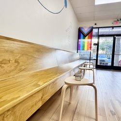 Tetherball Coffee - Beautiful wooden bench has been added at the cafe!