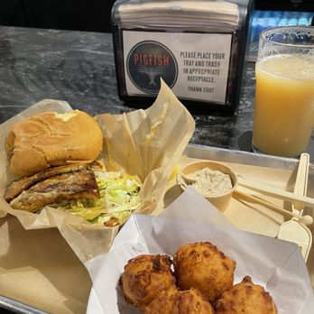 PigFish - Their Signature Cobia Sandwich with Hushpuppies and a pint of Citronius, the finest IPA in Florida! - Seafood Near Me - Sarasota, Florida