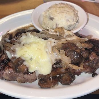 Texas Roadhouse - 14oz Fort Worth Ribeye, smothered - Steakhouses Near Me - Cheyenne, Wyoming Texas Roadhouse - 14oz Fort Worth Ribeye, smothered - Steakhouses Near Me - Cheyenne, Wyoming