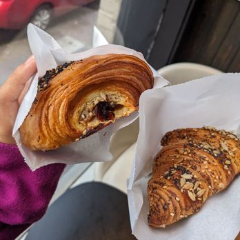 Nuvrei - Ham and cheese 'everything' croissant on left. Vegetarian everything croissant on right - Bakeries Near Me - Portland, Oregon Nuvrei - Ham and cheese 'everything' croissant on left. Vegetarian everything croissant on right - Bakeries Near Me - Portland, Oregon