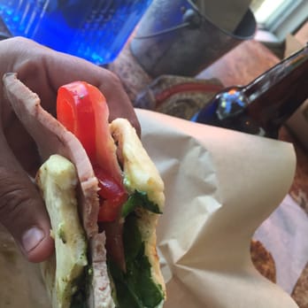 Big Blue Bear - My panini, thick piece of roast beef, red bell pepper, spinach & creamy goat cheese from being warmed in the panini maker.  $9+ - Coffee & Tea Near Me - Kernville, California