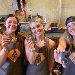 Blacksmith Adventures - Three young ladies forged a horse head bottle opener in our one hour class