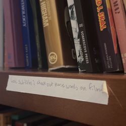 Cute hand written labels - "Like subtitles? Check out these words on film"
