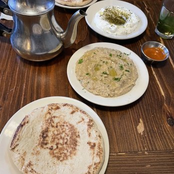 Cafe Mogador - Mezze with Babaganush and Labne - Moroccan Near Me - Brooklyn, New York Cafe Mogador - Mezze with Babaganush and Labne - Moroccan Near Me - Brooklyn, New York