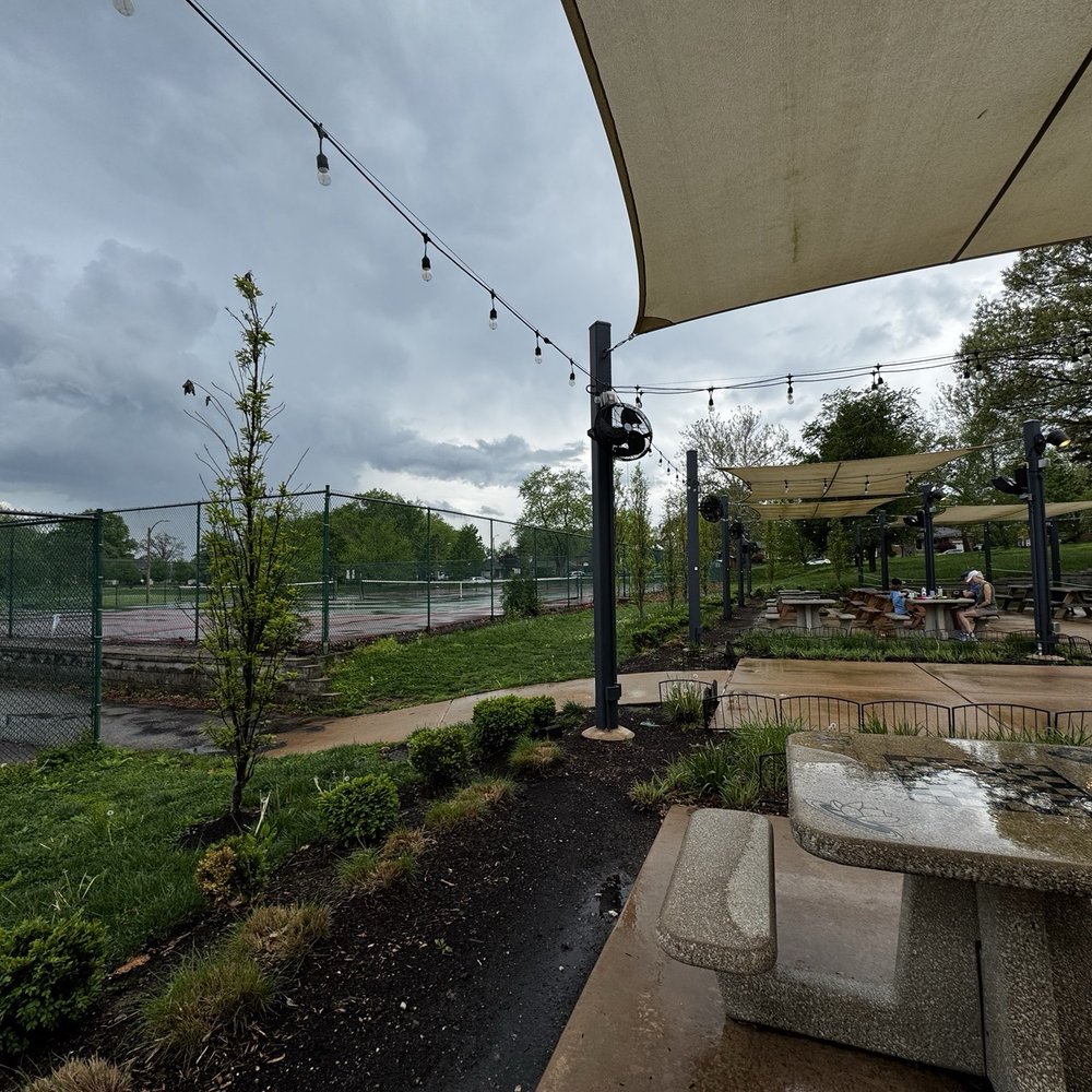 Rockwell Beer Garden - Looking at the tennis/pickleball courts from our table - Pizza Near Me - St. Louis, Missouri Rockwell Beer Garden - Looking at the tennis/pickleball courts from our table - Pizza Near Me - St. Louis, Missouri