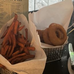 50/50 fries with Sweet potato fries and onion rings 50/50 fries with Sweet potato fries and onion rings