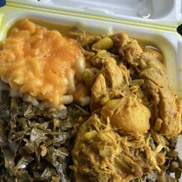 Curry chicken, macNcheese and collards...
