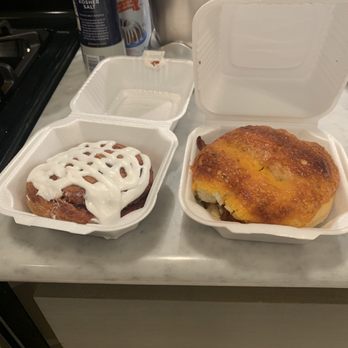 The Bagel Café - Cinnamon roll and jalapeño cheddar sunrise sandwich. - Bagels Near Me - Katy, Texas The Bagel Café - Cinnamon roll and jalapeño cheddar sunrise sandwich. - Bagels Near Me - Katy, Texas