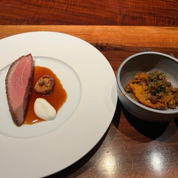 Saison - Duck breast with chanterelle, horseradish, squash with honey nut and chimichurri - New American Near Me - San Francisco, California Saison - Duck breast with chanterelle, horseradish, squash with honey nut and chimichurri - New American Near Me - San Francisco, California