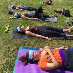 Small group park yoga lessons, cold lavender towels at the end.  Great way to start your Saturday!   Heather Farms Park in Walnut Creek, CA
