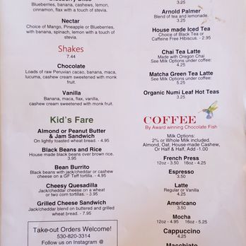 Nectar Cafe - winter menu 2019-2020 - Vegetarian Near Me - Auburn, California