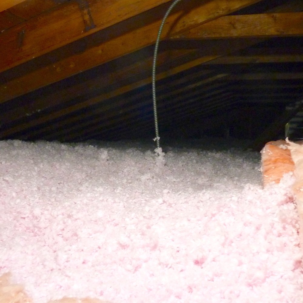 American Insulation - Blown in insulation in top level of split-level attic - Insulation Installation Near Me - Northbrook, Illinois American Insulation - Blown in insulation in top level of split-level attic - Insulation Installation Near Me - Northbrook, Illinois
