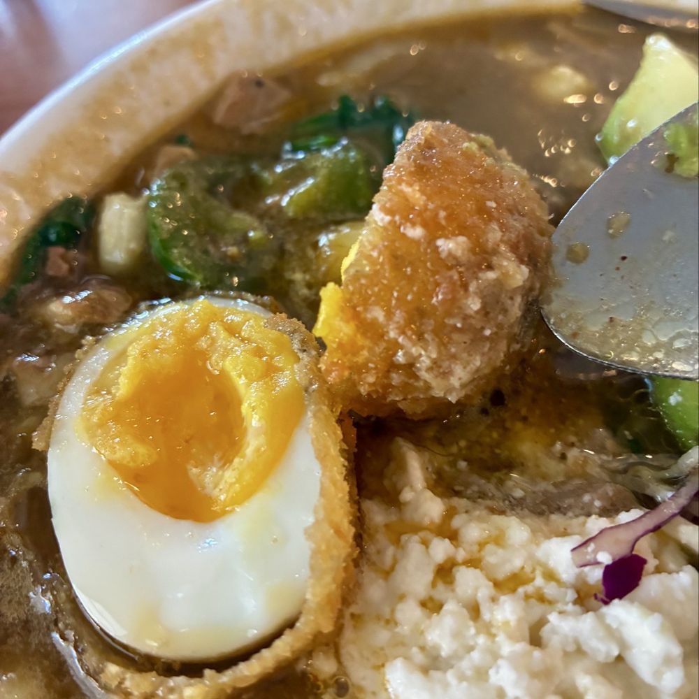 Kitchenette - Breaded, fried soft boiled egg in Posole was heaven - Breakfast & Brunch Near Me - Templeton, California Kitchenette - Breaded, fried soft boiled egg in Posole was heaven - Breakfast & Brunch Near Me - Templeton, California