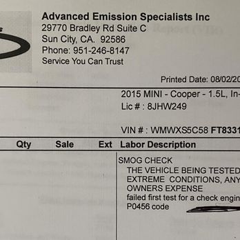 Advanced Emission Specialist - RECIPT FROM THE AES THIEVES - Auto Repair Near Me - Menifee, California