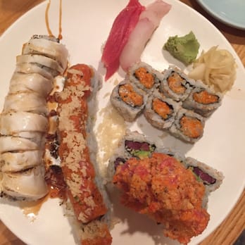 Kotobuki - L to R: beach monster, spicy girl, crazy tuna, spicy scallop - Japanese Near Me - Hauppauge, New York Kotobuki - L to R: beach monster, spicy girl, crazy tuna, spicy scallop - Japanese Near Me - Hauppauge, New York