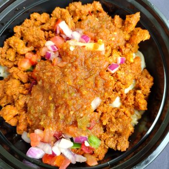 Authentic Street Taco - $12 pork bowl , 90% rice and vegetables -primarily onions and tomatoes - Mexican Near Me Authentic Street Taco - $12 pork bowl , 90% rice and vegetables -primarily onions and tomatoes - Mexican Near Me