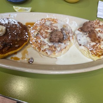 Snooze, an A.M. Eatery - Pancake platter sweet potato pancake and upside down pineapple pancake - Breakfast & Brunch Near Me - Orange, California