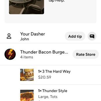 Thunder Bacon Burger - Shows increased priced on doordash vs prices in store - Burgers Near Me - Tucson, Arizona