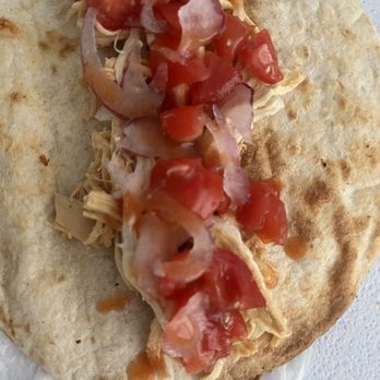 Stop N Go Taco - The taco I made from one of theirs after cooking the shell and adding onion and tomato - Mexican Near Me - Bethany Beach, Delaware Stop N Go Taco - The taco I made from one of theirs after cooking the shell and adding onion and tomato - Mexican Near Me - Bethany Beach, Delaware