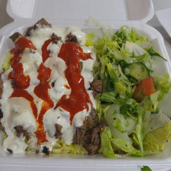 Lazeez - Shawarma plate with rice and salad, extra spicy! - Mediterranean Near Me - Mississauga, Ontario