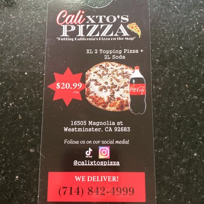 Menu photo 3 Calixtos Pizza Westminster, CA