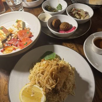 Ammatoli - Sea bass, Halloumi, Falafel Mezza, Grape Leaves Mezza "Yalanji", Fried Kibbeh Mezza, lamb shank - Mediterranean Near Me - Long Beach, California