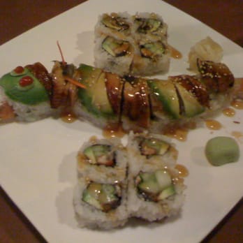 F G Sushi - Dragon roll (center) and Eel roll on the sides. - Sushi Bars Near Me - Forest Grove, Oregon F G Sushi - Dragon roll (center) and Eel roll on the sides. - Sushi Bars Near Me - Forest Grove, Oregon