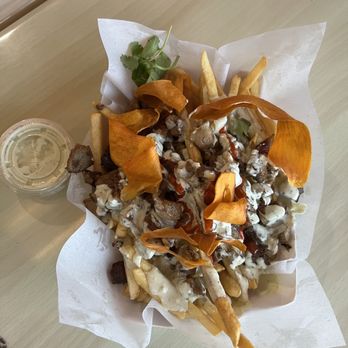 Papa Urb's Grill - Tracy - Sisig fries with extra herb sauce - Filipino Near Me - Tracy, California