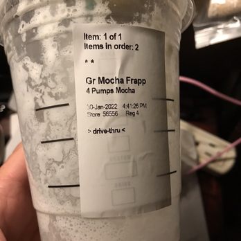 Starbucks - Drink order instruction.  4 pumps of mocha.  Drink had no evidence of chocolate flavoring. - Coffee & Tea Near Me - March Air Reserve Base, California