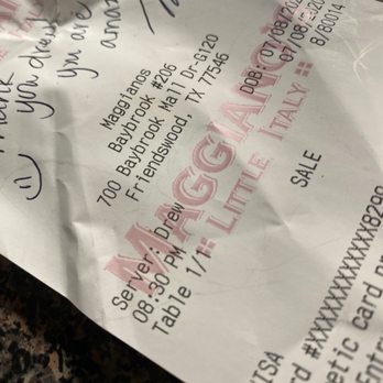 Maggiano's - We loved drew!!!! Excellent customer service!!! - Italian Near Me - Friendswood, Texas