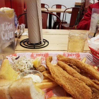 The Lost Cajun - Fried catfish, wine in jelly jar, fried oysters (too small to see). - Cajun/Creole Near Me - Amarillo, Texas The Lost Cajun - Fried catfish, wine in jelly jar, fried oysters (too small to see). - Cajun/Creole Near Me - Amarillo, Texas